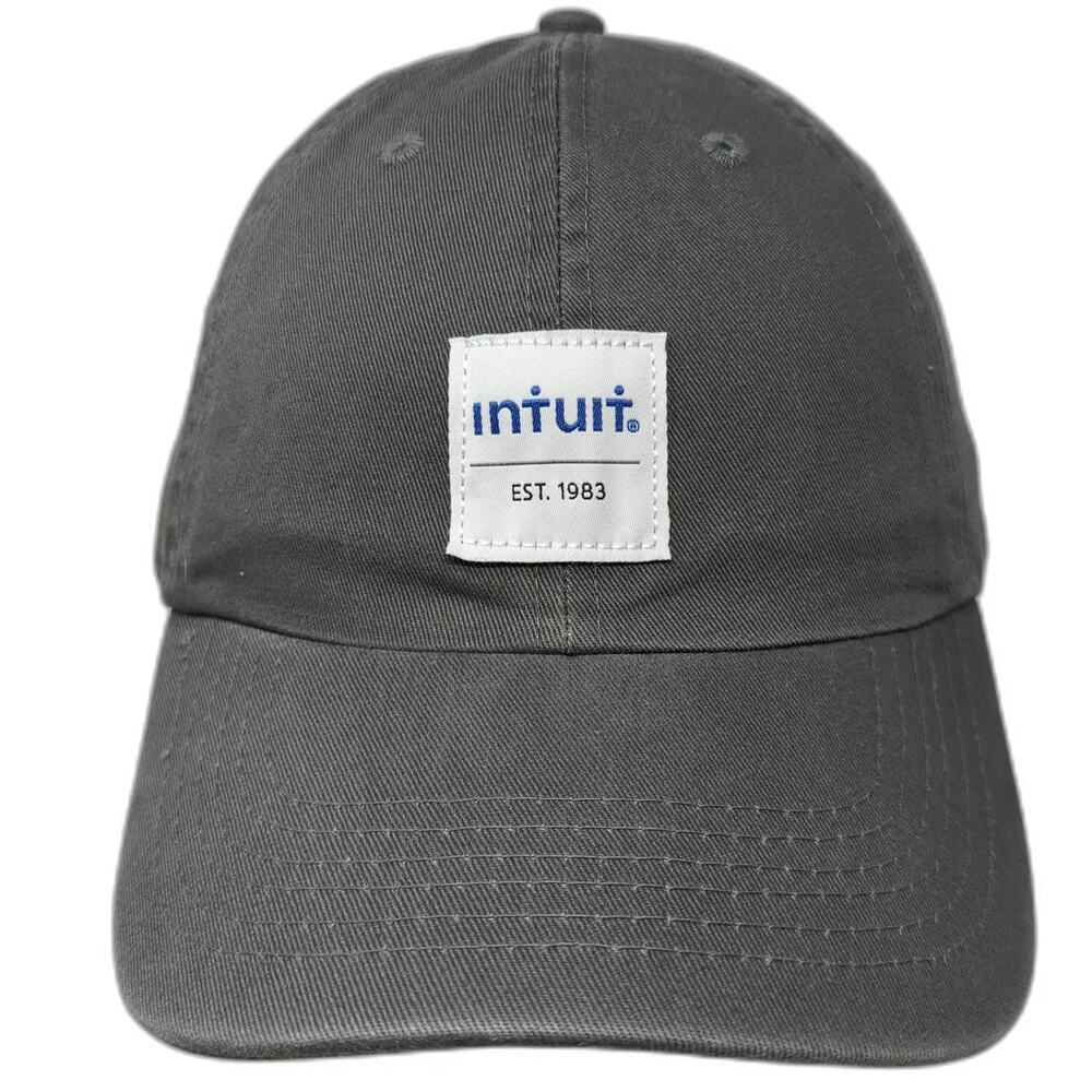 Quake City Caps Intuit Logo Patch Gray Baseball Cap OSFM Slideback Hat Cotton